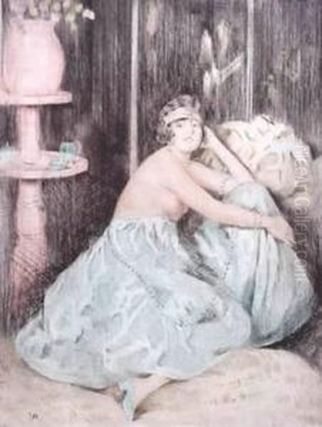 Ablett- Woman In Blue- Etching 
In Colors, Ca. 192, Posthumous Printing, Minor Handling Creases. 25 1/4 X
 18'' Oil Painting by William Albert Ablett