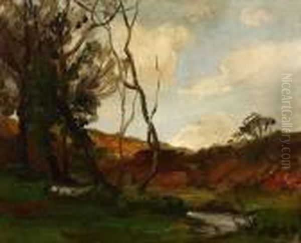 Stream In A Landscape Oil Painting by Anna Adelaide Abrahams