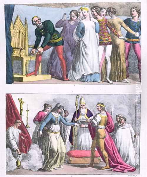 Institution of the Order of the Garter by Edward III (1312-77) in 1348 and the marriage of Henry I (1068-1135), from 'Le Costume Ancien et Moderne' Oil Painting by G. Bramati