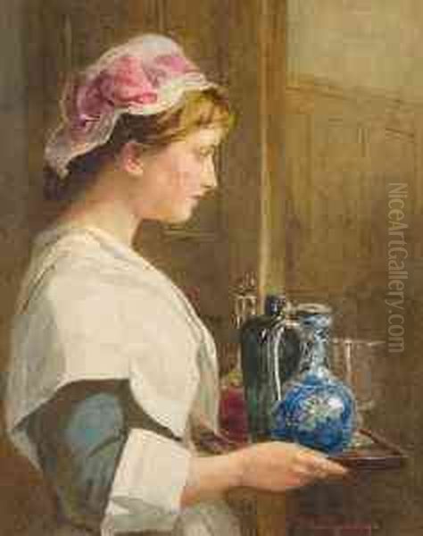 Serving Girl With Tray Oil Painting by John Absolon