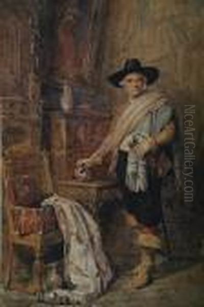 Gentleman In Costume In A Studiointerior Oil Painting by John Absolon