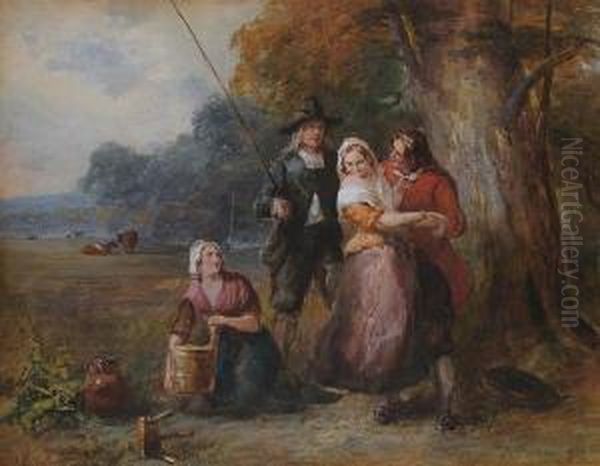 Isaac Walton Surprising A Pair Of Rustic Lovers In Farnham Park Oil Painting by John Absolon