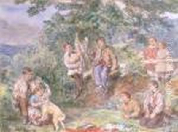 Children Playing In A Woodland Clearing Oil Painting by John Absolon