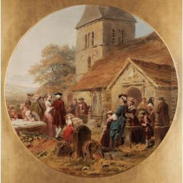 Gathering In The Church Yard Oil Painting by John Absolon