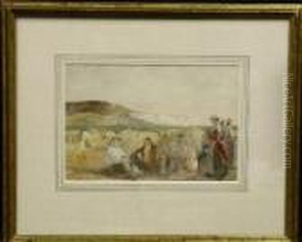 Landscape With Harvesters 
Resting [recto] And A Man Seated, Asleep[verso]: A Double Sided Work Oil Painting by John Absolon