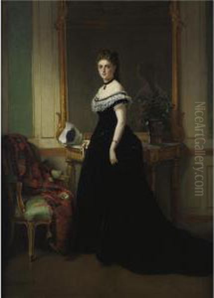 Portrait Of A Lady In A Black Velvet Dress Oil Painting by Eugene Accard