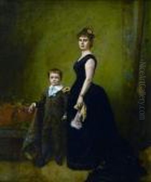 Portrait D'une Elegante Et De Son Fils Oil Painting by Eugene Accard