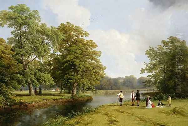 A Picnic in Stoneleigh Park Oil Painting by Hendrikus van den Sande Bakhuyzen