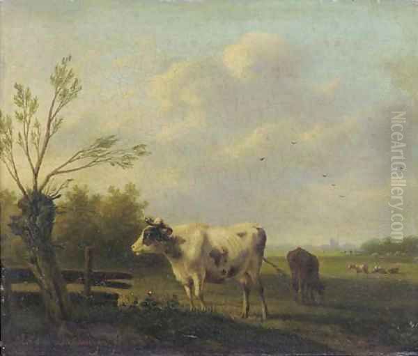 Cows in a summer meadow Oil Painting by Hendrikus van den Sande Bakhuyzen