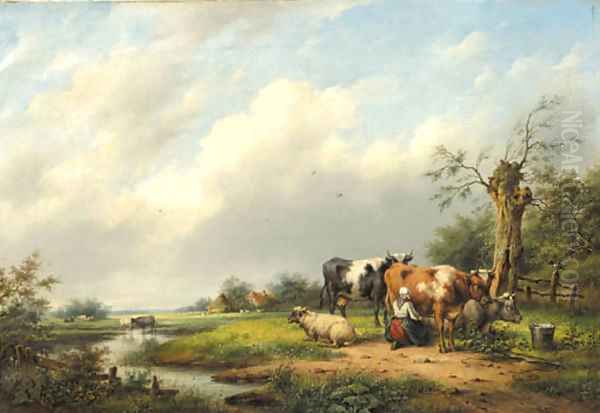 Milking Time Oil Painting by Hendrikus van den Sande Bakhuyzen