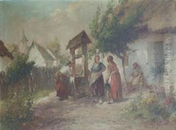 Women At The Well. Oil Painting by Agoston Acs