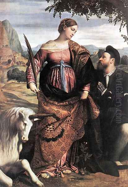 St Justina with the Unicorn c. 1530 Oil Painting by Alessandro Bonvicino (Moretto da Brescia)