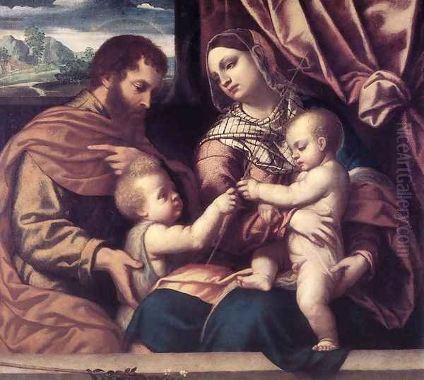 Holy Family Oil Painting by Alessandro Bonvicino (Moretto da Brescia)