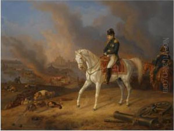 Napoleon Before The Burning City Of Smolensk Oil Painting by Adam Albrecht