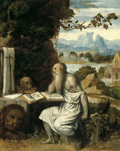 St Jerome c 1525 Oil Painting by Alessandro Bonvicino (Moretto da Brescia)