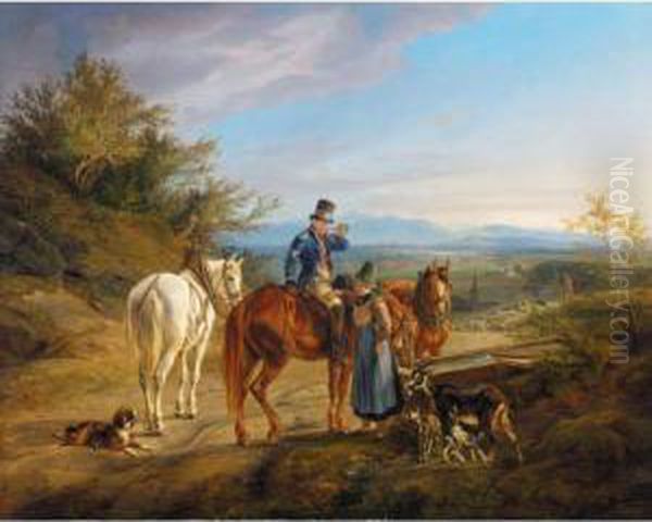 Rastender Reiter (halt On A Country Road) Oil Painting by Adam Albrecht