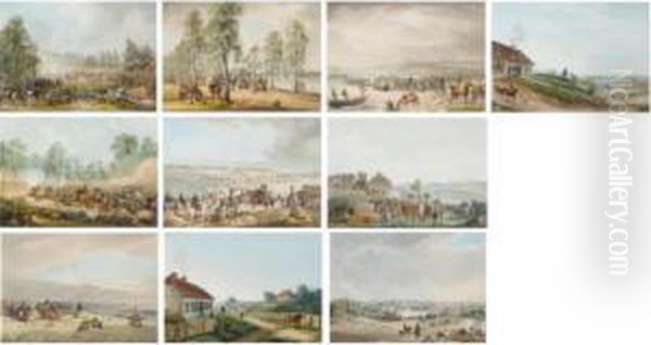 A Set Of Ten Watercolours Depicting Scens From The Russian Campaign Of 1812 Oil Painting by Adam Albrecht