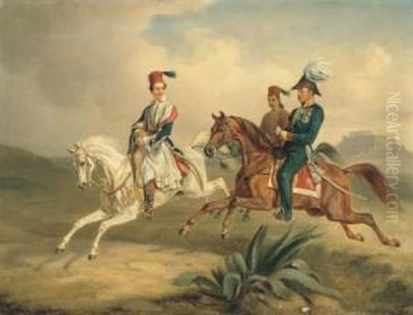 King Otto Of Greece On Horseback With The Parthenon Beyond Oil Painting by Adam Albrecht