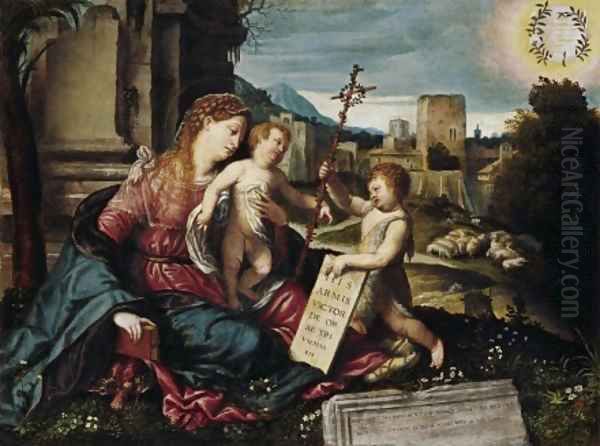 Madonna with Child and the Young St John c 1550 Oil Painting by Alessandro Bonvicino (Moretto da Brescia)