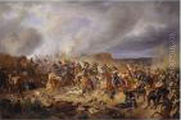 Napoleonic Battle Scene Oil Painting by Adam Albrecht