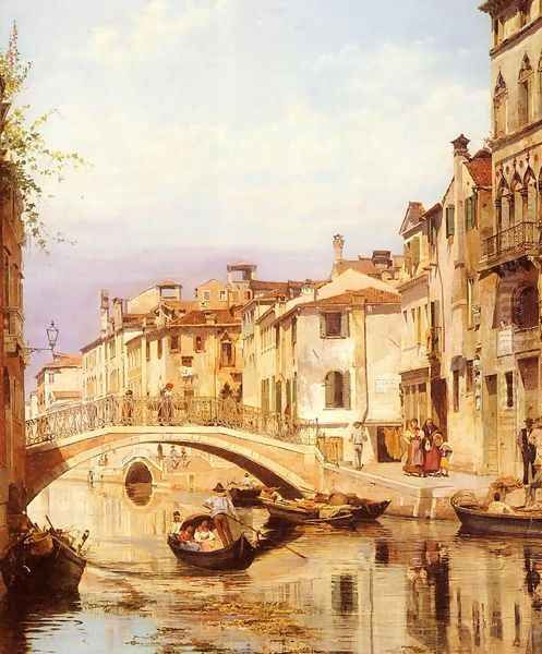 A Gondola On A Venetian Backwater Canal Oil Painting by Antonietta Brandeis