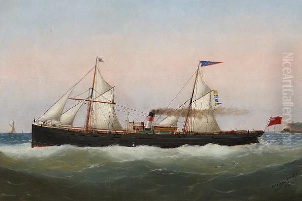 The Auxiliary Steamer 
Rishanglys 
Calling For A Pilot Off A Headland Oil Painting by Marie-Edouard Adam Of Le Havre