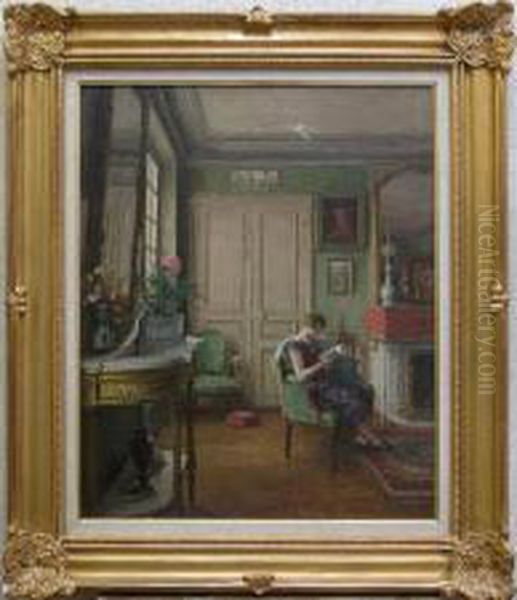 Femme Lisant Dans Un Interieur Oil Painting by Emil Adam