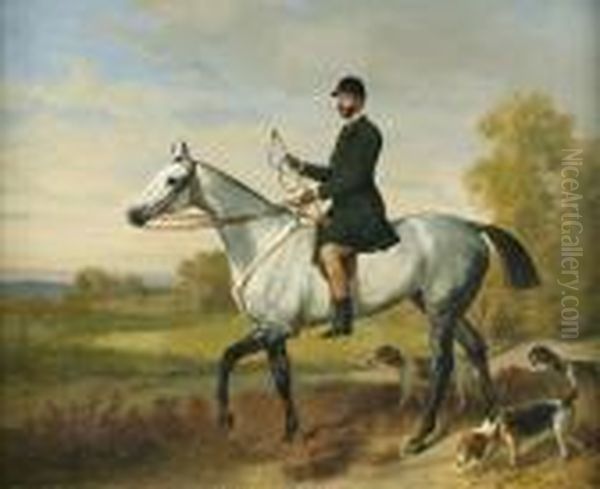 Un Cavalier Se Promenant Avec Ses Chiens Oil Painting by Emil Adam