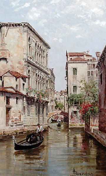 Gondolas on a Venetian Canal 'Rio de San Aportino' Oil Painting by Antonietta Brandeis