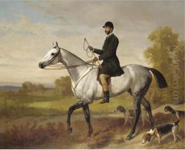 A Huntsman With Horse And Hounds Oil Painting by Emil Adam