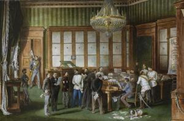 Im Buro Des Fursten Schwarzenberg Im Palazzo Del Governo In Mailand Oil Painting by Eugen Adam