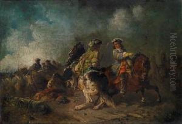 Militarische Szene Aus Der Zeit Des Spanischenerbfolgekrieges Oil Painting by Eugen Adam