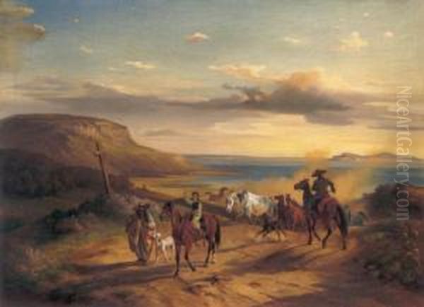 Kroatische Pferdezuchter (croatian Horsemen) Oil Painting by Eugen Adam