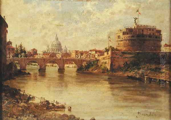 Castel Sant'Angelo and St. Peter's from the Tiber Oil Painting by Antonietta Brandeis