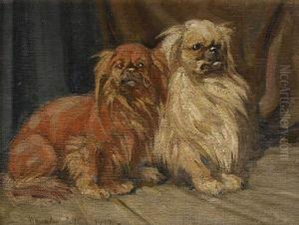 Two Pekinese Oil Painting by Joseph Denovan Adam