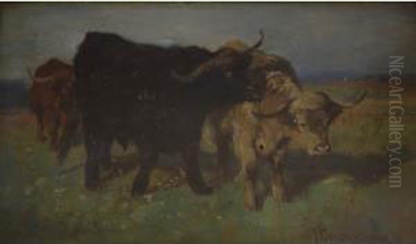 Highland Cattle Oil Painting by Joseph Denovan Adam