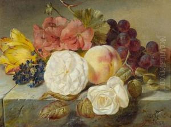 Stilleben Mit Blumen Und Fruchten. Oil Painting by Joseph Denovan Adam