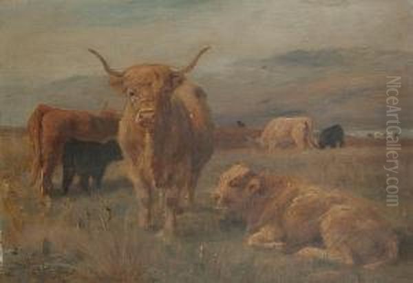 Cattle In A Field. Oil Painting by Joseph Denovan Adam