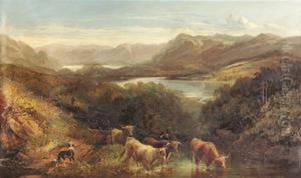 A Cattle Drover In The Western Highlands Oil Painting by Joseph Denovan Adam