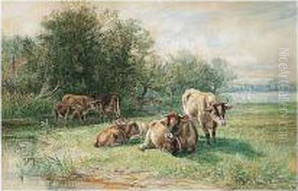 Cattle In Repose Oil Painting by Joseph Denovan Adam