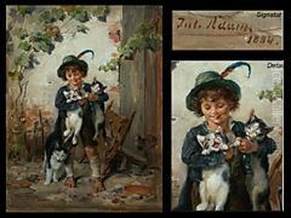 Junge Mit Drei Katzen Oil Painting by Julius I Adam