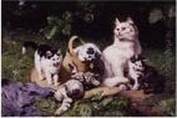 Kittens Galore Oil Painting by Julius I Adam