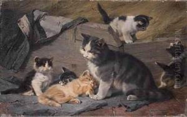 Katzenfamilie Oil Painting by Julius Adam