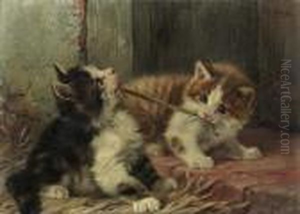 Two Cats Playing. Oil Painting by Julius Adam