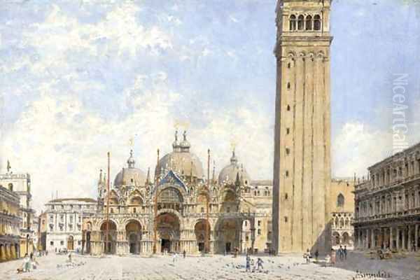 Piazza San Marco with a view of the Basillica and the Campanile, Venice Oil Painting by Antonietta Brandeis