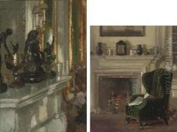 Still Life On Mantelpiece; And An Afternoon By The Fire Oil Painting by Patrick William Adam