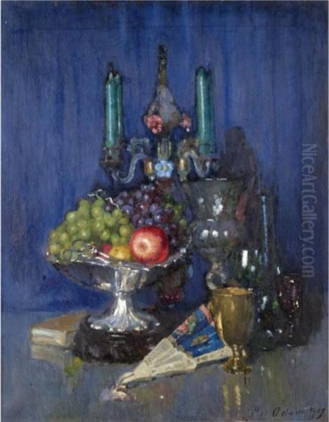 Still Life With Fruit And A Venetian Candelabra Oil Painting by Patrick William Adam