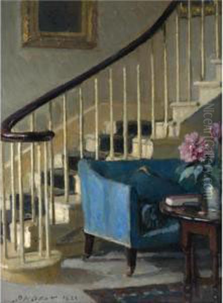 Interior With A Blue Sofa Oil Painting by Patrick William Adam