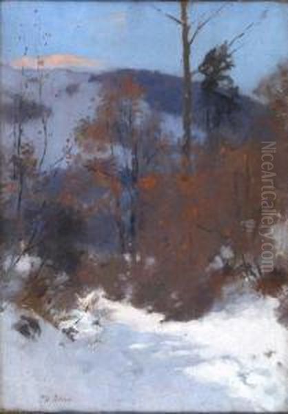 Wooded Landscape Under Snow Oil Painting by Patrick William Adam