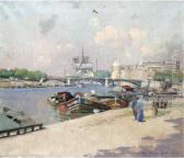 Pont Neuf, Pres Des Halles Aux Vins Au Bord De La Seine Oil Painting by Patrick William Adam